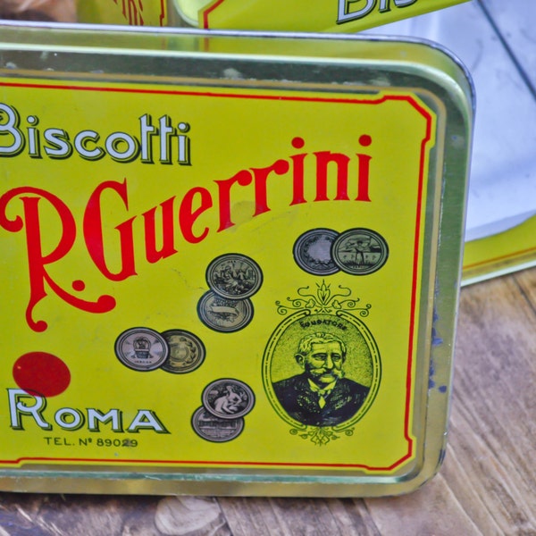 RARE 1940s Italian Biscotti Metal Tin with Display Window -- R. Guerrini Roma -- Home Decoration, Kitchen Decoration -- Vintage, Antique