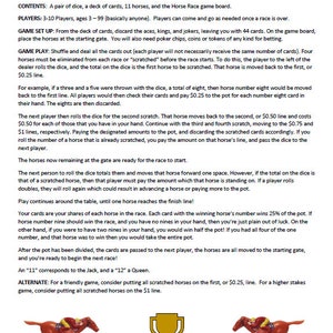 Horse Race Game Rules  (Downloadable)