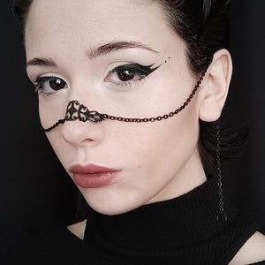 Nose Chain "AKASHA" Filigree Face Jewelry - Gothic Mask, Goth Valentines Gift, Gothic Wedding Jewelry