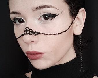 Nose Chain "AKASHA" Filigree Face Jewelry - Gothic Mask, Goth Valentines Gift, Gothic Wedding Jewelry