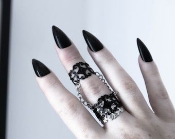 Gothic Jewelry Double Ring "LAFAYETTE" Vampire Jewelry Goth Girl Gifts Horror Vampire Jewelry Whimsigoth Daily Jewels Witch Jewelry Ring