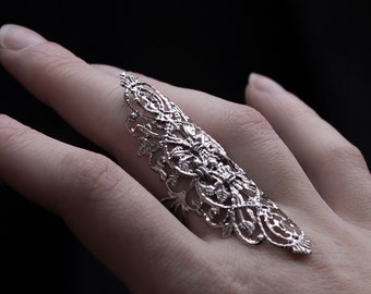 Filigraner Statement-Ring, Gothic-Schmuck-Geschenk für sie, breite Ringe „R-09“ Goth-Horror-Geschenk, Gothic-Vampir-Schmuck Halloween