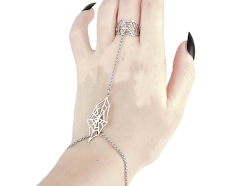 Spiderweb Ring Chain Bracelet "Arachne" Fairy Bracelet Belly Dance Jewelry Halloween Ring Bracelet Cobweb Jewels Halloween Hand Chain