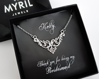 Bridesmaid Gift Gothic Floral Necklace &quot;Amihan&quot; Custom Maid of Honor Gift Goth Wedding Jewelry, Gift Bridal Party Victorian Style Jewelry