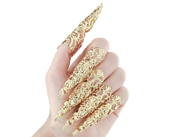 Set x5 Rings Long Nail Claws "Jix" Claw Rings Bellydance Jewelry - Creepy Jewelry, Gothic Birthday Gift BDSM, Witch Gift Idea Halloween