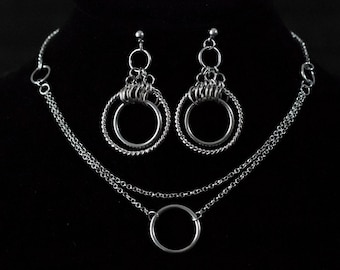 Hoop Jewelry Set Necklace and Earrings Gothic Gift Ideas, Gothic Wedding Jewelry, Girlfriend Gift Idea Y2K Daily Jewelry Grunge