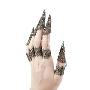 Claw Rings Set x5 &quot;Kali&quot; Hand Jewelry Punk Rings Dark Jewelry Vampire Halloween Ring, Halloween Costume, Gothic Wedding Jewelry