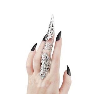 Double Ring Set x1 Full Finger Claw &quot;Rake&quot; Claw Ring Vampire Jewelry, Gothic Wedding, Halloween Nails Vampire, Full Finger Ring Witch
