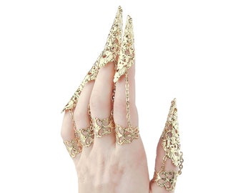 Armadura de mano completa "Alik" con garras góticas - Regalo gótico para ella, joyería de boda gótica, anillo de Halloween, disfraz de Halloween