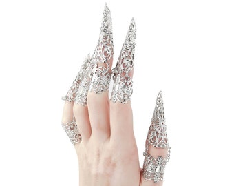 Nail Finger Claws « Syl » Halloween Midi Ring Drag Queen Accessoire Creepy Jewelry, Bijoux de mariage gothique Halloween Drag Queen Nails