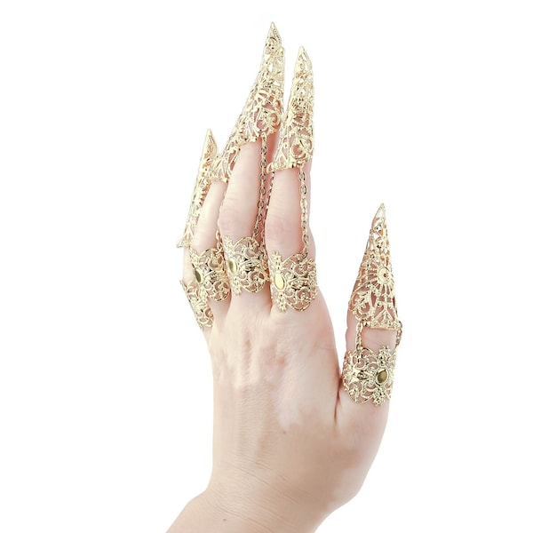 Finger Claws Set x10 Wiccan Jewelry "Kali" Dark Nail Jewelry Vampire Halloween Ring, Halloween Costume