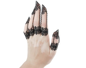 Garras de metal negro "Antracita", regalo gótico de Halloween, anillos negros para uñas, joyería espeluznante, regalo para chica gótica, uñas de vampiro para Halloween.