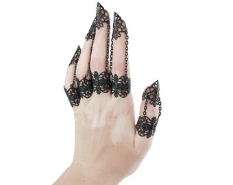 Black Metal Claws "Anthracite" Goth Halloween Gift Black Nail Rings Creepy Jewelry Goth Girl Gift, Vampire Nails Halloween