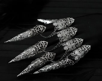 Anillos de garra para dedo completo "Kona" Drag Queen, garras para dedo, joyería gótica para uñas, regalo para ella, anillo gótico, joyería de Halloween