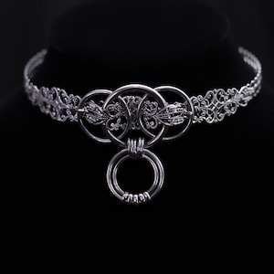 Filigree Choker with Hoops "R-03" , Gothic Gift For Her - Punk Necklace, Grunge Choker, Gift for Goth Girlfriend