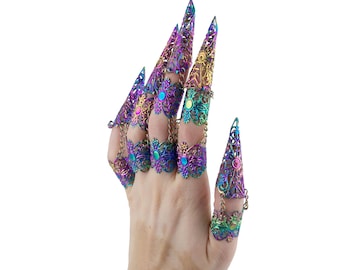 Rainbow Claw Rings "Sylva" Gothic Nail Jewelry Multicolor Nails Drag Queen Jewels Pride Accessories Queer Gift Idea Rainbow Jewels