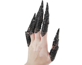 Volle vingerring met lange klauwen "R-16" - Gotisch cadeau - Horror sieraden, Gotisch verjaardagscadeau, BDSM-cadeau, Heksencadeau-idee