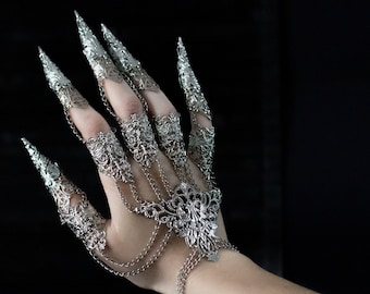 Griffes de doigt de main, gant en métal « Diablo » - Armure de main - Bijoux de vampire, Bague d'Halloween, Costume d'Halloween