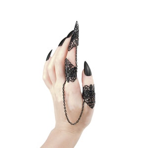 Black Double Ring Goth Full Finger Ring &quot;Sigit&quot; Claw Rings Victorian Jewelry Halloween Ring Vampire Jewels Wicca Double Ring