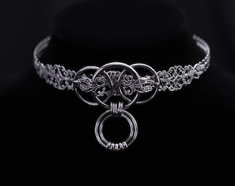 Filigree Choker with Hoops "R-03" , Gothic Gift For Her - Punk Necklace, Grunge Choker, Gift for Goth Girlfriend