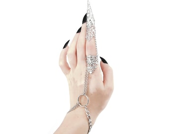 Fairy Bracelet, Ring Chain Bracelet "KALYSTA" Bracelet Ring Punk Jewelry Goth Wedding Gift, Gothic Hand Chain Halloween Jewelry Vampire