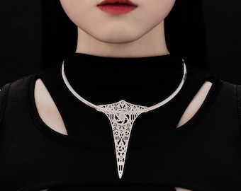 Rigid Gothic Choker "AYVEE" Dark Style Gift, Rigid Metal Choker Goth Girl Gifts, Halloween Choker Vampire, Wicca Necklace Halloween