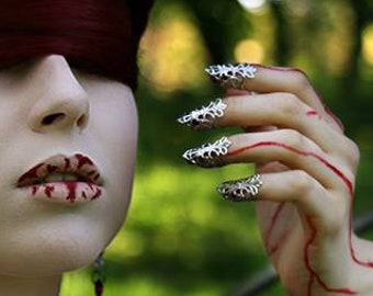 Nagelvingerringen met klauwen van obsidiaan, Halloween-cadeau voor bruidsmeisjes, gothic-vampierensieraden, Halloween-nagels, gothic-bruiloftsieraden