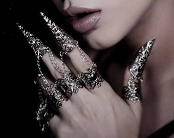 Handpantser vingerklauwen Goth Halloween cadeau klauwringen "Kali", donkere nagel - donkere sieraden, vampier sieraden, Halloween ring, Halloween kostuum