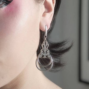 Lightweight Goth Earrings "R-04" Earrings with Double Hoops, Gothic Hoop Earrings, Gift for Goth Girlfriend