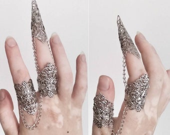 Double Ring Full Finger Ring , Claw Rings &quot;Sigit&quot; Victorian Jewelry - Creepy Jewelry, Gothic Wedding, Girlfriend Gift Idea, Goth Valentines