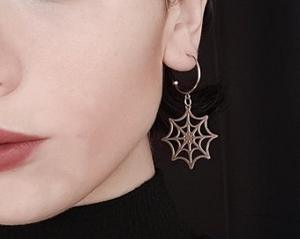 Spiderweb Hoop Earrings "Aranea" Cobweb Earrings Gothic Birthday Gift Witch Gift Idea Vampire Jewelry Halloween Cobweb Jewels Whimsigoth