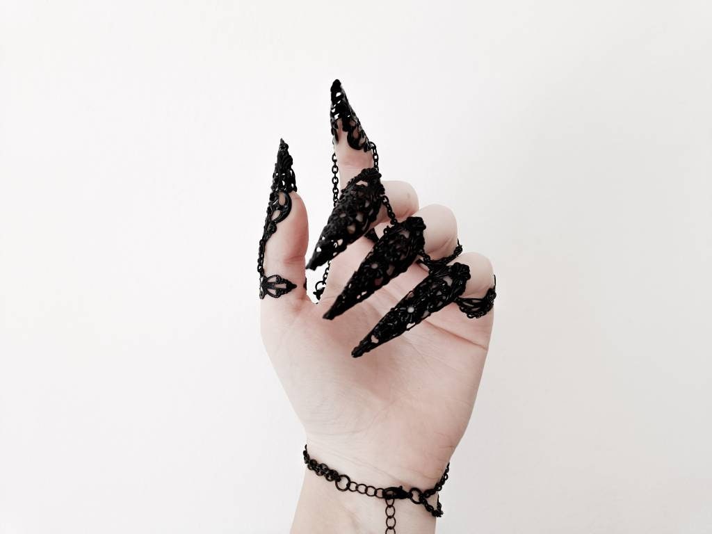 Goth Gift Nagel Vinger Klauwen Full Handhandschoen "Ceres" Sieraden Armbanden Handkettingen 