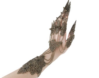 Hand Armor "Seraphine" Full Hand Metal Glove with Claw Rings Horror Jewelry Gothic Birthday Gift BDSM Witch Gift Idea, Halloween Hand Jewels