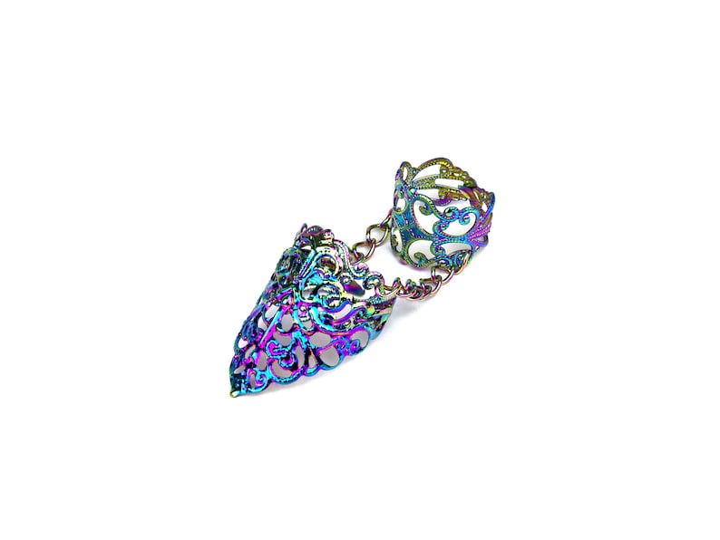 Double Filigree Ring Gothic Jewelry Gift for her "R-13" Goth Girl Gifts Halloween Double Ring Vampire Jewelry Rainbow