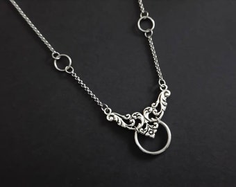 Whimsigoth Necklace Floral With Hoop &quot;Maisie&quot; Vampire Jewelry Gift for Goth Girlfriend, Gothic Wedding Jewelry Bridesmaid Goth Choker