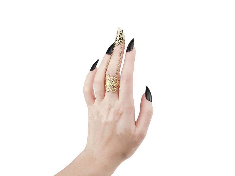 Garras de metal negro "Antracita", regalo gótico de Halloween, anillos negros para uñas, joyería espeluznante, regalo para chica gótica, uñas de vampiro para Halloween. imagen 5