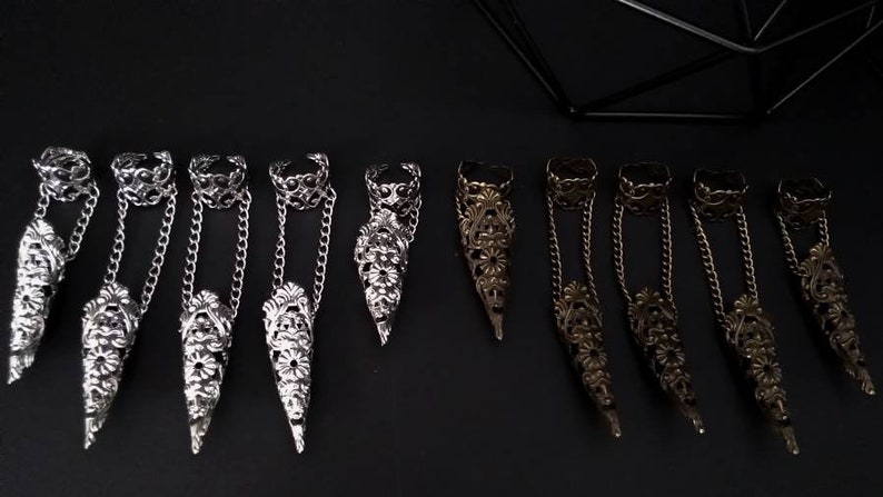 Full Hand Armour Alik Gothic Finger Claws Dark Alternative Nail Jewelry Rings Dark Jewelry