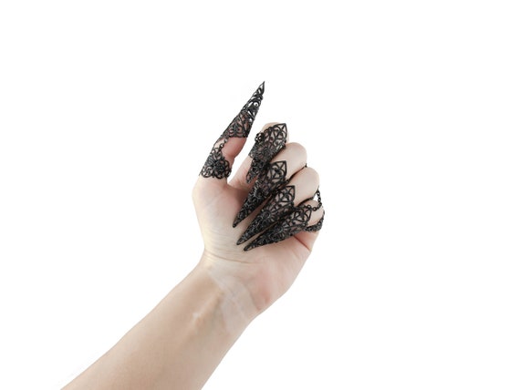 Black Finger Claw Rings sylva Gothic Nail Jewelry, Vampire Jewelry