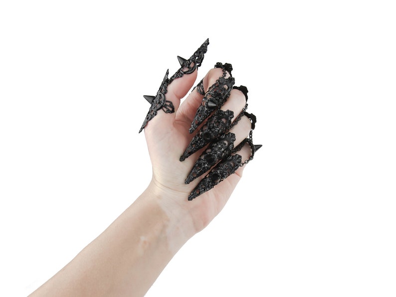 Finger Armor Divine Thorns Claw Rings Halloween Nail Jewelry Horror, Gothic Gift for Her, Witch Rings Vampire Nails image 7