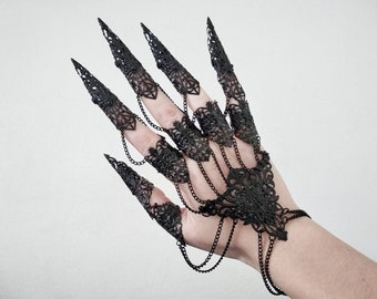 Full Hand Jewelry Goth Nail Claws "Diablo" Hand Armor Gothic Hand Chain With Claws Vampire Jewelry Halloween Ring