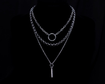 Collier chaîne en argent «Meet Me», collier multi-brins Punk épais ras du cou, chaîne Grunge, bijoux cadeau pour petite amie gothique