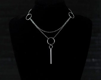 Hoop Necklace &quot;Nigeq&quot; Minimal Geometric Choker, Goth Galentines Day Gift, MInimal Valentines Gift