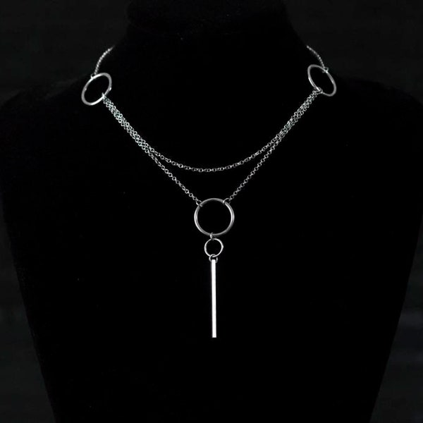 Hoop Necklace "Nigeq" Minimal Geometric Choker, Goth Galentines Day Gift, MInimal Valentines Gift