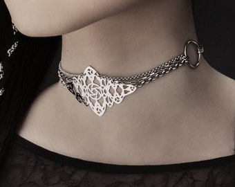 Filigree Choker with Hoops "CRON" Gothic Gift For Her Punk Necklace, Grunge Choker Gift for Goth Girlfriend, Halloween Choker