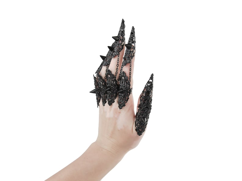 Finger Armor Divine Thorns Claw Rings Halloween Nail Jewelry Horror, Gothic Gift for Her, Witch Rings Vampire Nails image 2