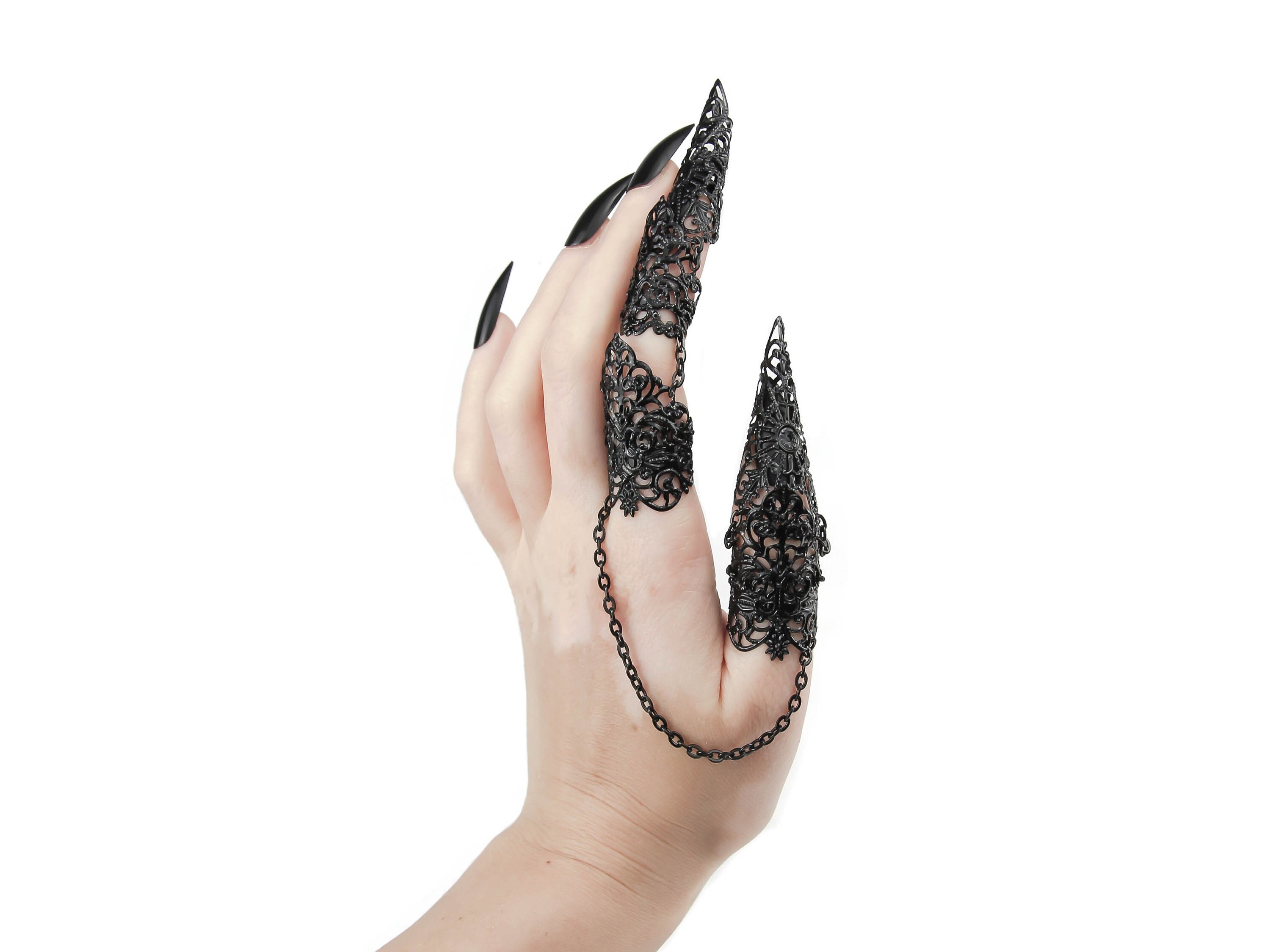 Double Ring Full Finger Ring With Claws "Mara" Victorian Jewelry Halloween Creepy Jewelry, Gothic Wedding, Girlfriend Gift Idea