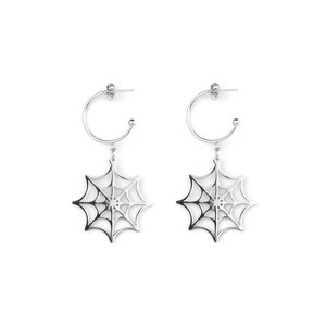 Discover the allure of dark elegance with Myril Jewels' half hoop spiderweb earrings, a quintessential piece for the neo-gothic connoisseur.