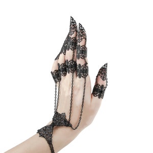 Full Hand Claws Ophelia Gothic Jewelry Gift Finger Claw Goth Galentines Day Gift, Gift for Goth Girlfriend, Gothic Halloween Jewelry Black