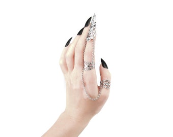Double Ring with Claw &quot;Lilit&quot; Vampire Full Finger Armor Gothic Ring, Bridesmaid Gift Goth Wedding Halloween Rings