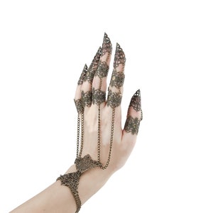 Full Hand Claws Ophelia Gothic Jewelry Gift Finger Claw Goth Galentines Day Gift, Gift for Goth Girlfriend, Gothic Halloween Jewelry Bronze